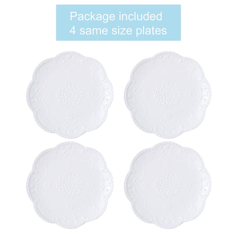 Jusalpha Embossed Lace Porcelain Plate-Dinner Plate Set, Pasta/Salad/Dessert Plateï¼Œ Tableware Set for Restaurant Family Party Kitchen Use -4 Pieces, FD-PL15 (10 Inche, White) - Image 2
